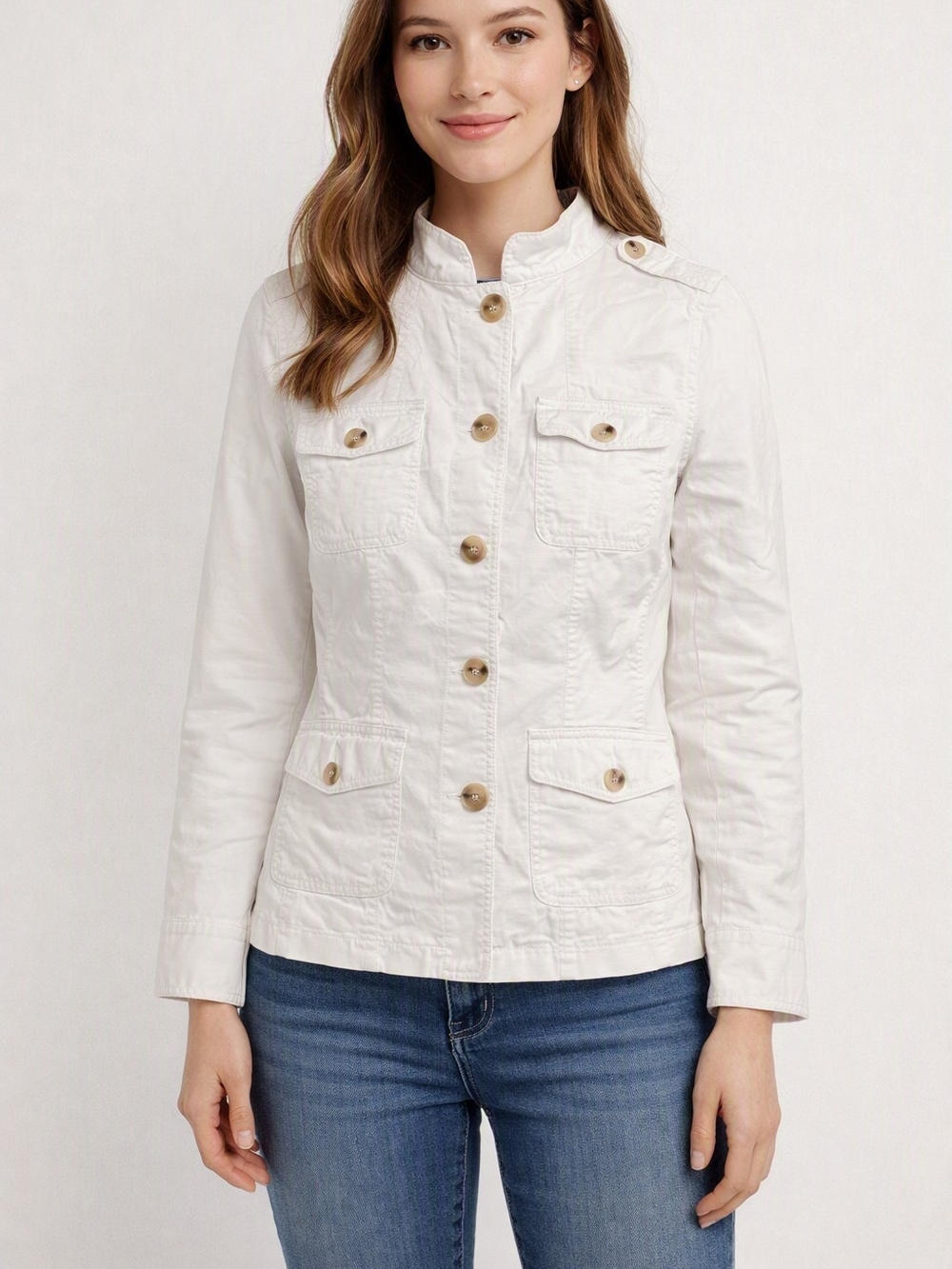 Talbots White Cotton Utility Jacket with Button Front